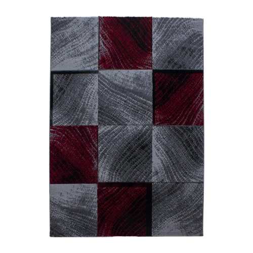 Tapis Salon 200x290 Tissé Rouge Et Gris Rectangle Motif Géométrique Sipur