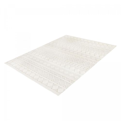 Tapis Salon 160x230 Tissé En Laine Crème Rectangle Motif Scandinave Tinca