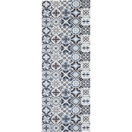 Tapis Cuisine 50x150 En Pvc Gris Et Noir Motif Géométrique Pkit
