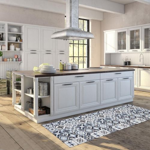Tapis Cuisine 120x170 En Pvc Gris Et Noir Motif Floral Pvc Kit