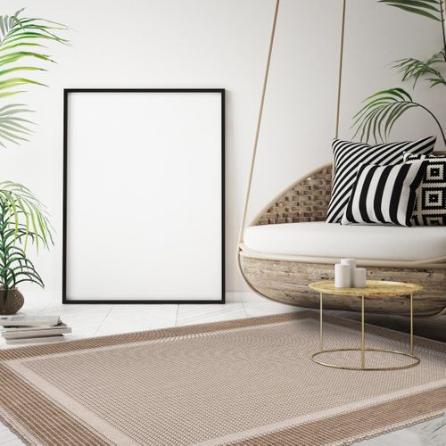 Tapis Salle à Manger 200x290 Tissé Beige Rectangle Motif Simple Grati