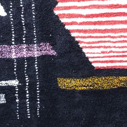 Authentique Tapis Berbère 220x360 Fait à La Main En Laine Noir Et Rouge Beni Ouarain De