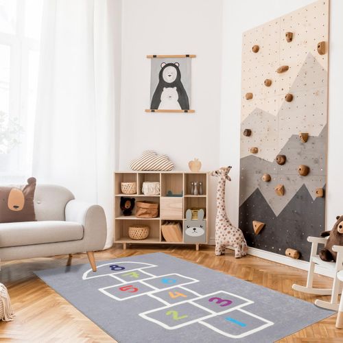 Tapis Enfant 80x150 Lavable 30° Impnum 22 Gris Et Blanc