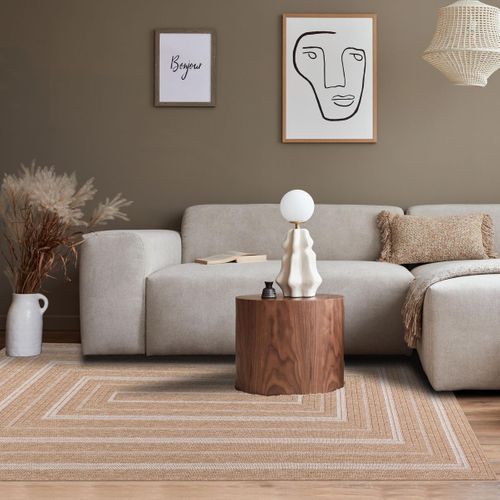 Tapis Extérieur 60x90 Tissé Kilim Beige Et Blanc Jute Art 5