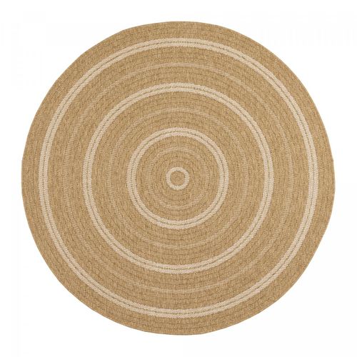 Tapis Rond D'extérieur D.80cm Tissé Kilim Beige Et Blanc Jute Art 5