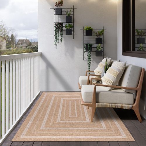 Tapis Extérieur 80x150 Tissé Kilim Beige Et Blanc Jute Art 5