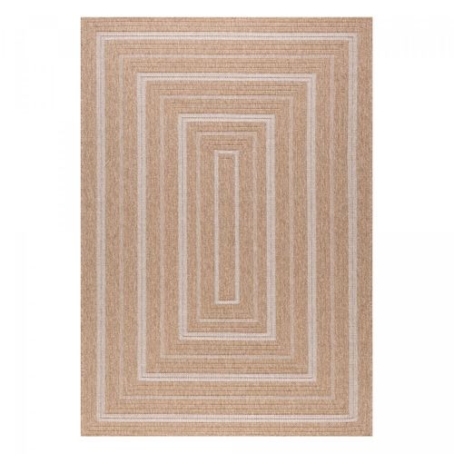 Tapis Extérieur Ø120cm Rond Tissé Kilim Beige Et Blanc Jute Art 5