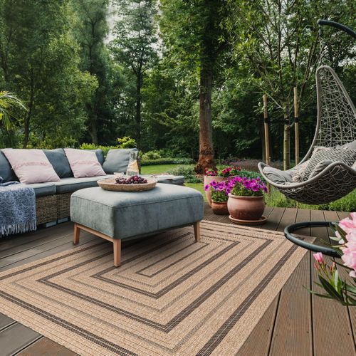 Tapis Extérieur 60x180 Tissé Kilim Beige Et Noir Jute Art 5