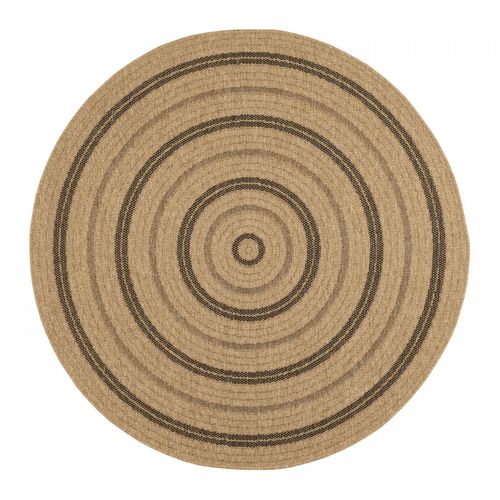 Tapis Rond D'extérieur D.120cm Tissé Kilim Beige Et Noir Jute Art 5