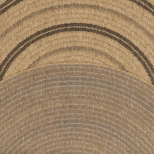 Tapis Rond D'extérieur D.120cm Tissé Kilim Beige Et Noir Jute Art 5