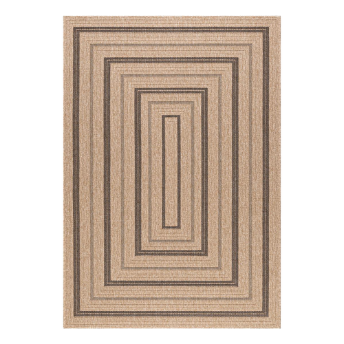 Tapis Rond D'extérieur D.120cm Tissé Kilim Beige Et Noir Jute Art 5
