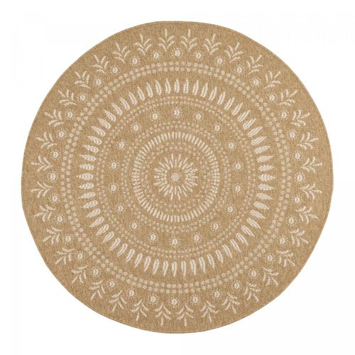 Tapis Rond D'extérieur D.120cm Tissé Kilim Beige Et Blanc Jute Art 6
