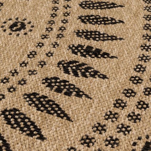 Tapis Rond D'extérieur D.80cm Tissé Kilim Beige Et Noir Jute Art 6