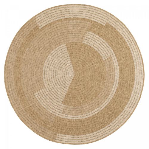 Tapis Extérieur Ø80cm Rond Tissé Kilim Beige Et Blanc Jute Art 7
