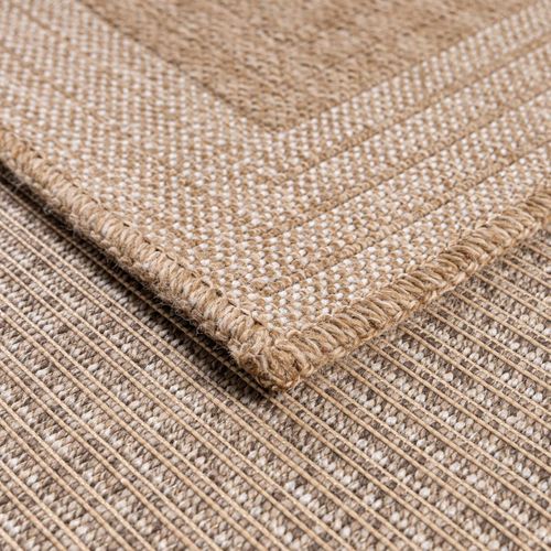 Tapis Extérieur Ø80cm Rond Tissé Kilim Beige Et Blanc Jute Art 7