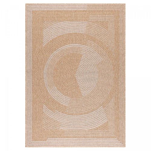 Tapis Extérieur Ø120cm Rond Tissé Kilim Beige Et Blanc Jute Art 7