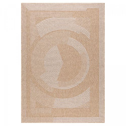 Tapis Extérieur Ø120cm Rond Tissé Kilim Beige Et Blanc Jute Art 7