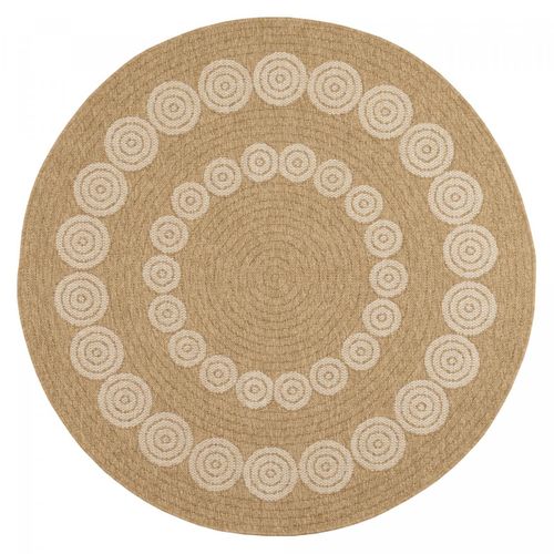 Tapis Rond D'extérieur D.80cm Tissé Kilim Beige Et Blanc Jute Art 8