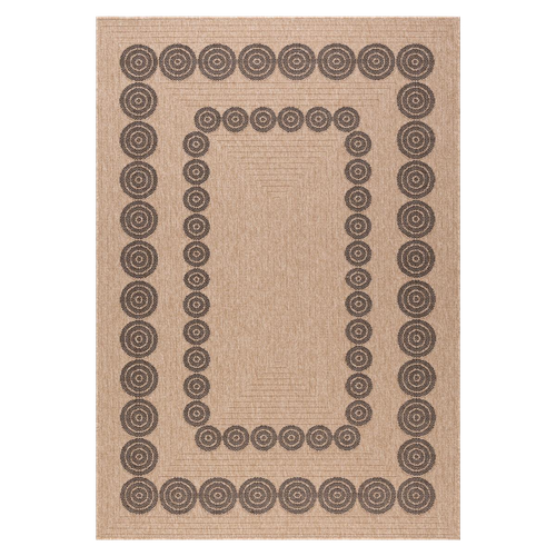 Tapis Rond D'extérieur D.80cm Tissé Kilim Beige Et Noir Jute Art 8