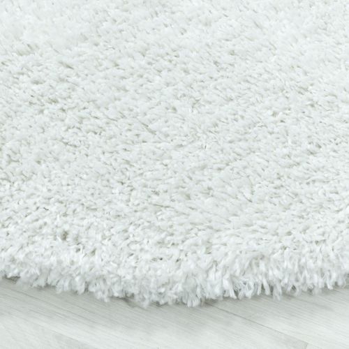 Tapis Poils Longs Shaggy Ø200cm Rond Tissé Blanc Motif Uni Uni B
