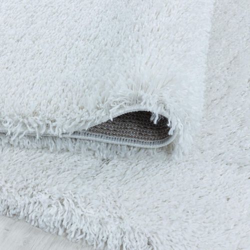 Tapis Poils Longs Shaggy Ø200cm Rond Tissé Blanc Motif Uni Uni B
