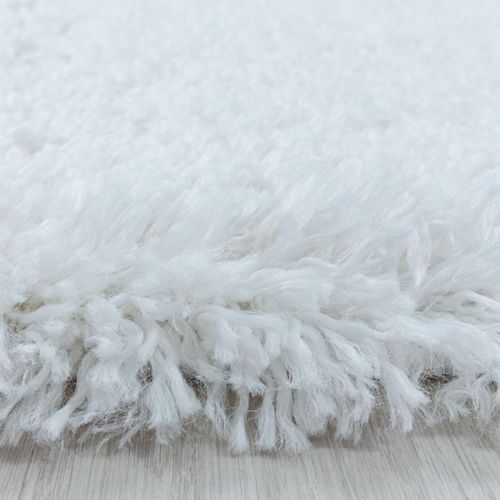 Tapis Poils Longs Shaggy Ø200cm Rond Tissé Blanc Motif Uni Uni B