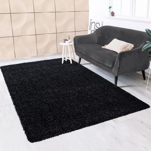 Tapis Poils Longs Shaggy 140x200 Rectangle Tissé Noir Motif Uni Uni L
