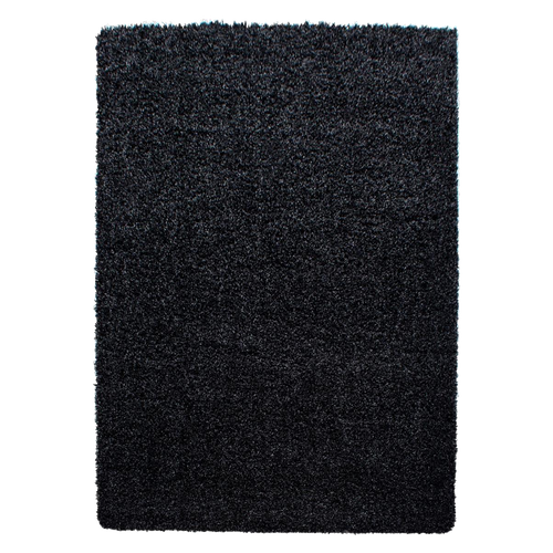 Tapis Poils Longs Shaggy 140x200 Rectangle Tissé Noir Motif Uni Uni L