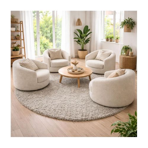 Tapis Poils Longs Shaggy D.120cm Rond Tissé Beige Motif Uni Uni L
