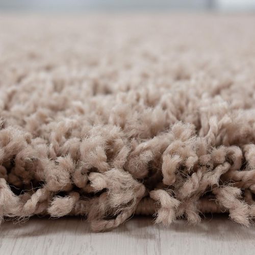 Tapis Poils Longs Shaggy D.120cm Rond Tissé Beige Motif Uni Uni L