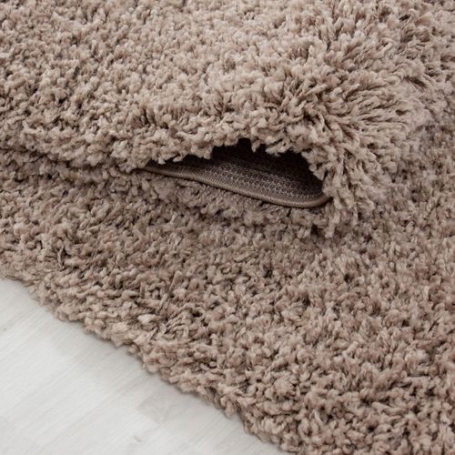 Tapis Poils Longs Shaggy D.200cm Rond Tissé Beige Motif Uni Uni L