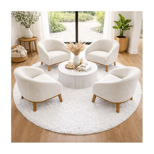 Tapis Poils Longs Shaggy D.160cm Rond Tissé Crème Motif Uni Uni L