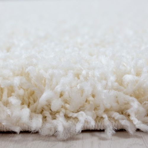 Tapis Poils Longs Shaggy D.160cm Rond Tissé Crème Motif Uni Uni L