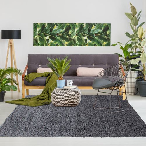 Tapis Poils Longs Shaggy 300x400 Rectangle Tissé Gris Motif Uni Uni L