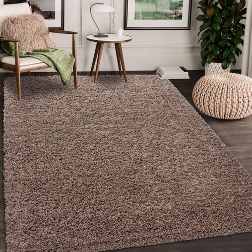 Tapis Poils Longs Shaggy Ø200cm Rond Tissé Mocca Motif Uni Uni L