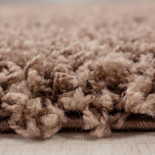 Tapis Poils Longs Shaggy Ø200cm Rond Tissé Mocca Motif Uni Uni L