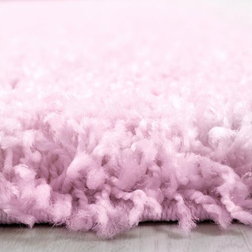 Tapis Poils Longs Shaggy Ø160cm Rond Tissé Rose Motif Uni Uni L