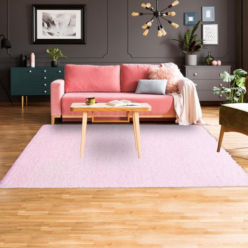 Tapis Poils Longs Shaggy Ø160cm Rond Tissé Rose Motif Uni Uni L