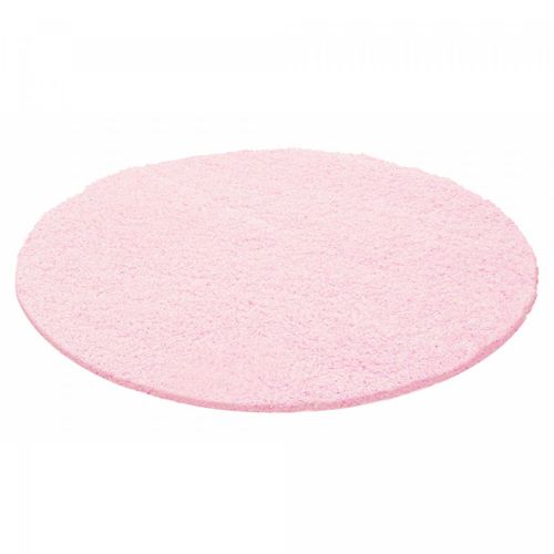 Tapis Poils Longs Shaggy Ø160cm Rond Tissé Rose Motif Uni Uni L