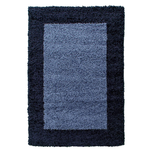 Tapis Rond Poils Longs Shaggy D.160cm Tissé Bleu Et Bleu Foncé Motif Simple