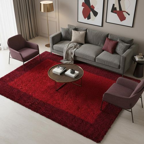Tapis Poils Longs Shaggy 200x290 Rectangle Tissé Rouge Clair Et Rouge Foncé