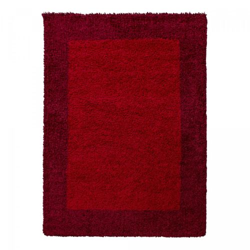 Tapis Poils Longs Shaggy 200x290 Rectangle Tissé Rouge Clair Et Rouge Foncé