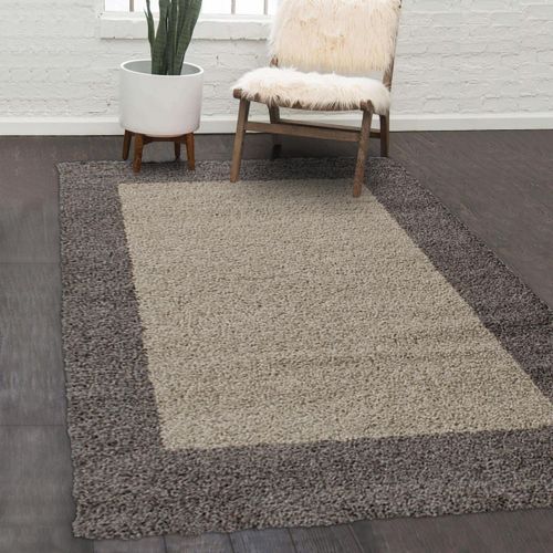 Tapis Poils Longs Shaggy 300x400 Rectangle Tissé Beige Et Taupe Motif Simple