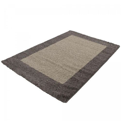 Tapis Poils Longs Shaggy 300x400 Rectangle Tissé Beige Et Taupe Motif Simple