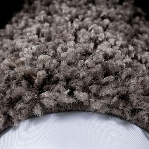 Tapis Poils Longs Shaggy Ø200cm Rond Tissé Beige Et Taupe Motif Simple Bordure