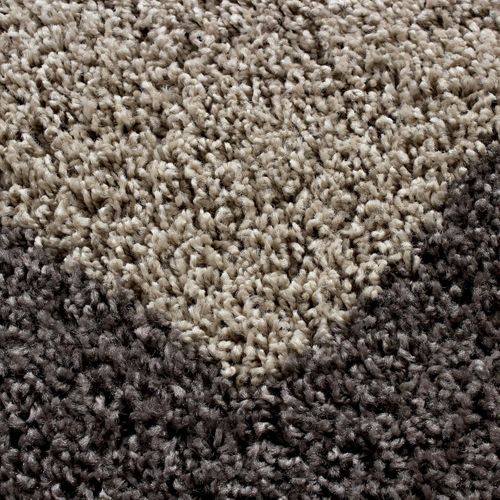Tapis Poils Longs Shaggy Ø200cm Rond Tissé Beige Et Taupe Motif Simple Bordure