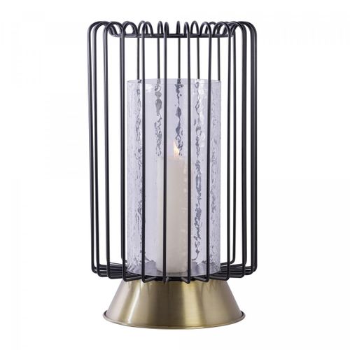 Bougeoir Fait à La Main En Fer Caja 22,5x22,5x40 Or Et Noir