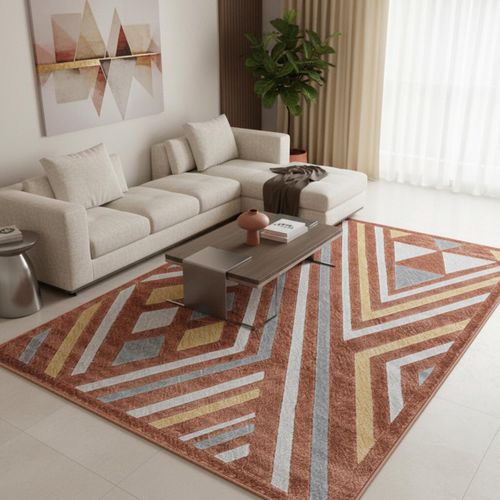 Tapis Chambre 120x160 Tissé Orange Et Gris Rectangle Motif Ethnique Solga A