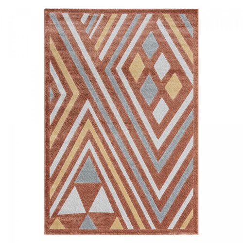 Tapis Chambre 120x160 Tissé Orange Et Gris Rectangle Motif Ethnique Solga A