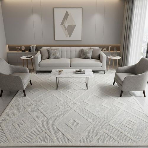 Tapis Kilim 160x230 Rectangle Tissé Crème Motif Géométrique Teno A